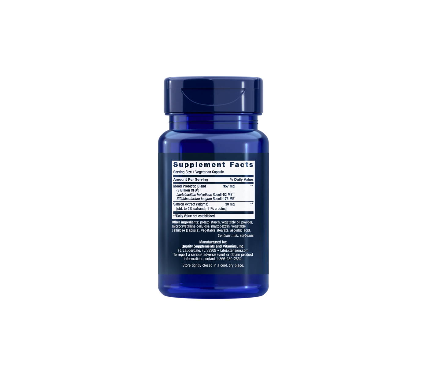 Life Extension FLORASSIST® Mood Improve, 30 vegetarian capsules, probiotics & saffron for mood & relaxation, facts